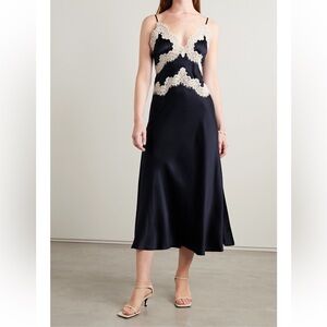Doen Navy Slip Dress with Cream Lace Trim
